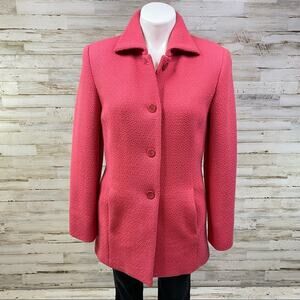 Talbots Tweed Wool Coat Jacket Womens Size 4 Coral Retro Classic Traditional